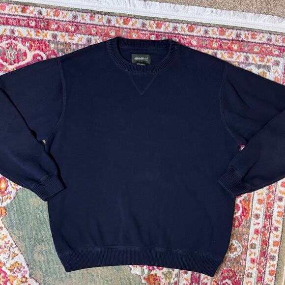 Vintage Eddie Bauer Navy Blue Oversized Knit Pullover Grandpa Sweater - Picture 1 of 4